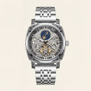 Silver Skeleton Moonphase Open-Heart Automatic Men’s Watch
