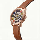 Rose Gold Skeleton Dial Brown Leather Strap Men’s Watch