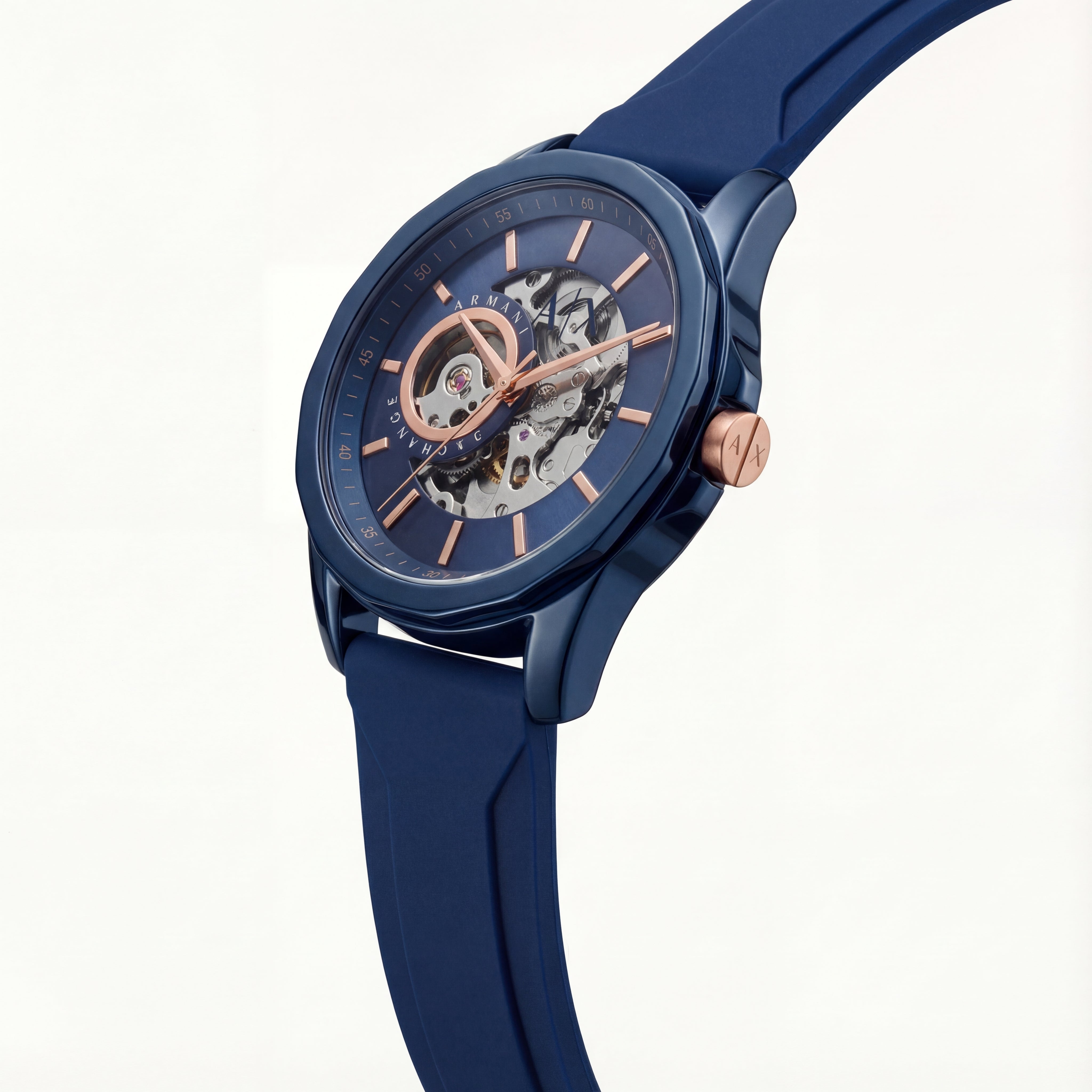 Navy Blue Skeleton Automatic Dial Silicone Strap Men’s Watch