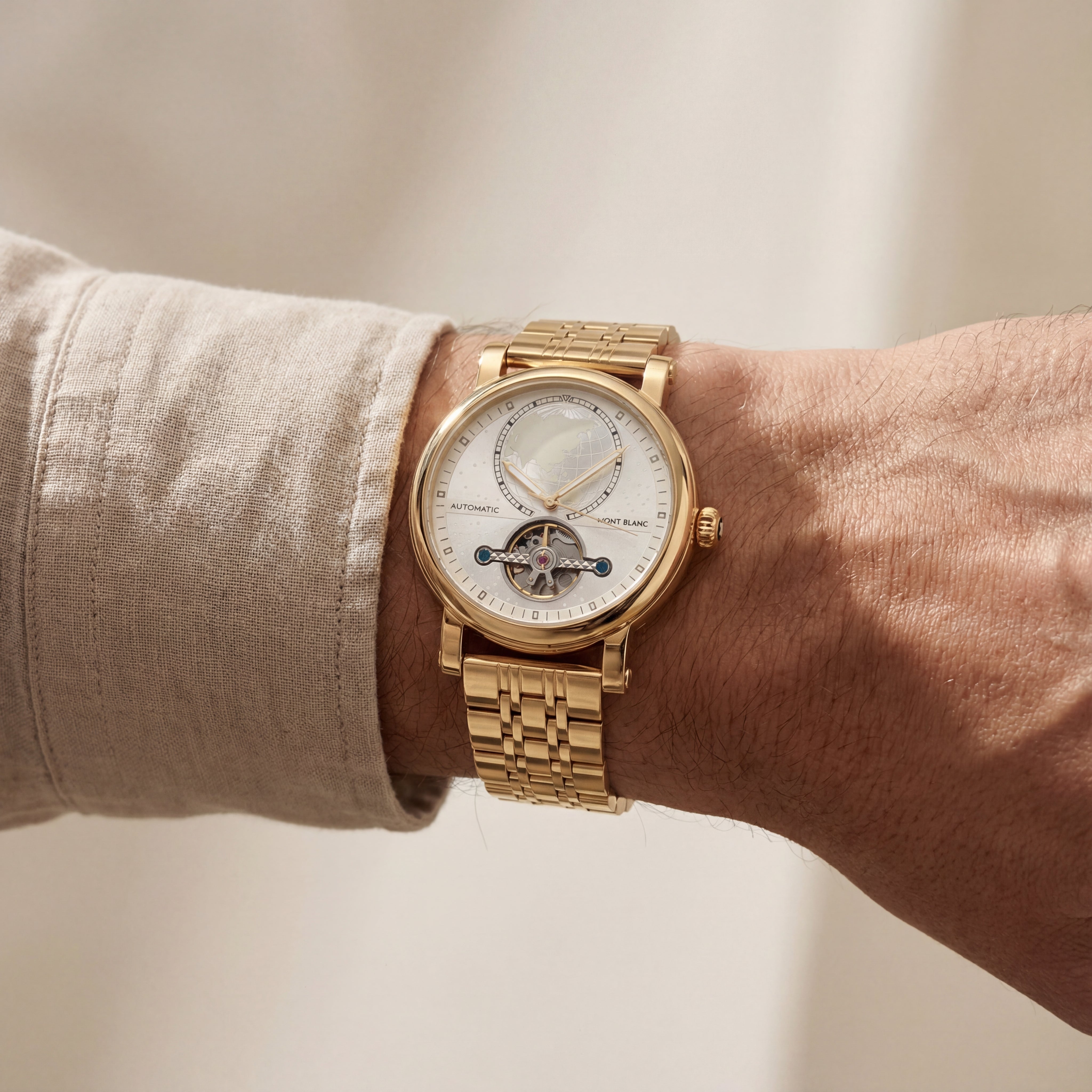 Royal Gold World Dial Open-Heart Automatic Men’s Watch