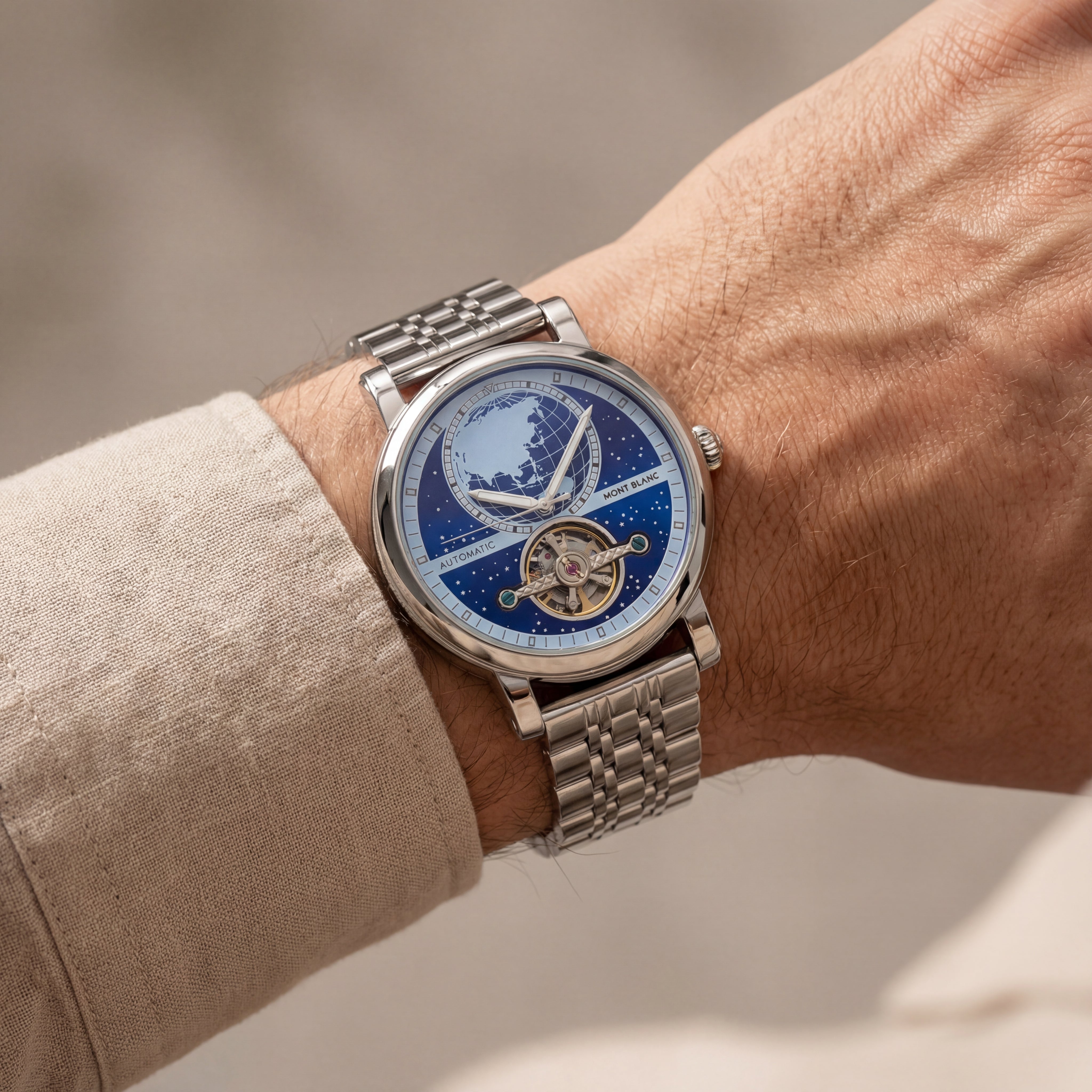 Midnight Blue World Dial Open-Heart Automatic Men’s Watch