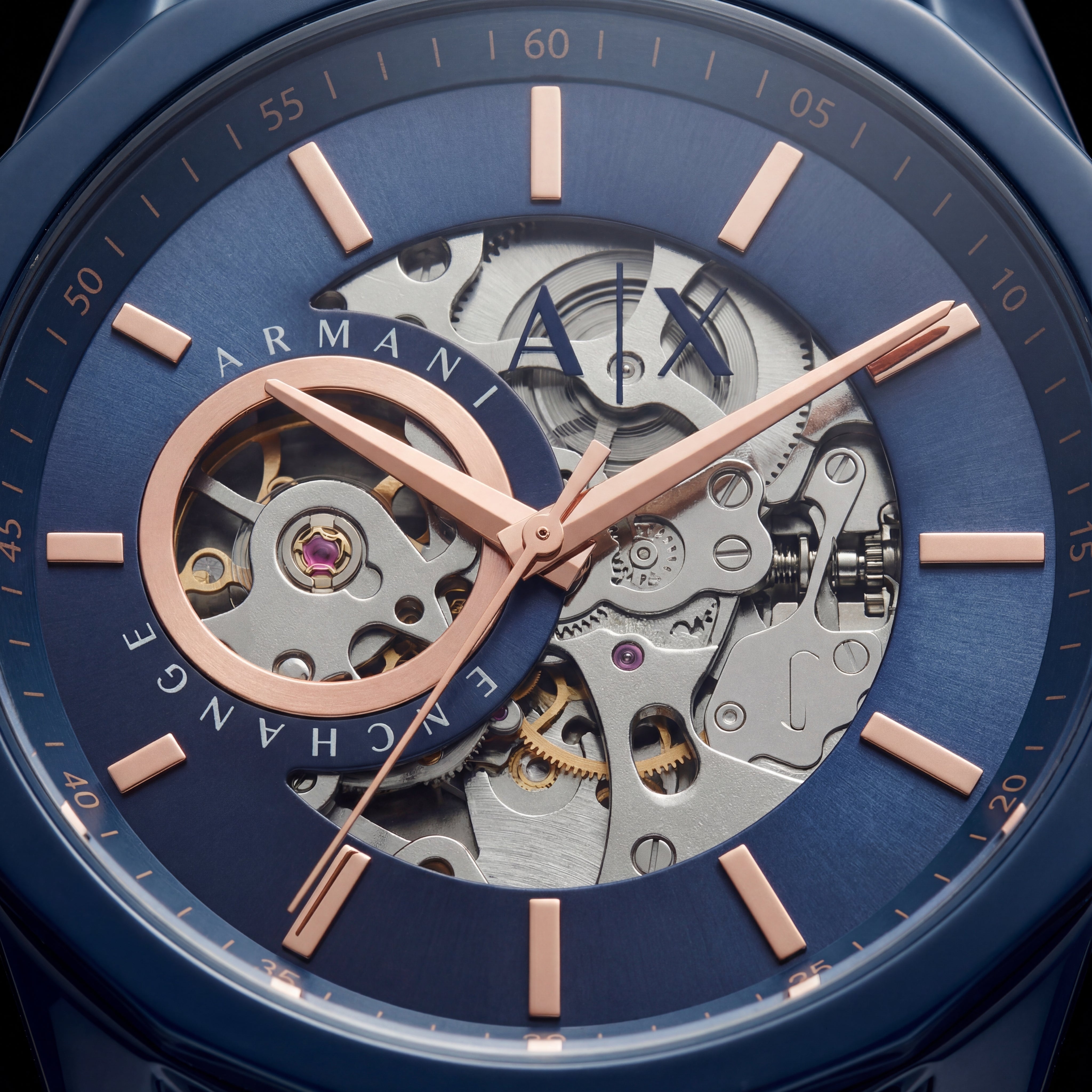 Navy Blue Skeleton Automatic Dial Silicone Strap Men’s Watch