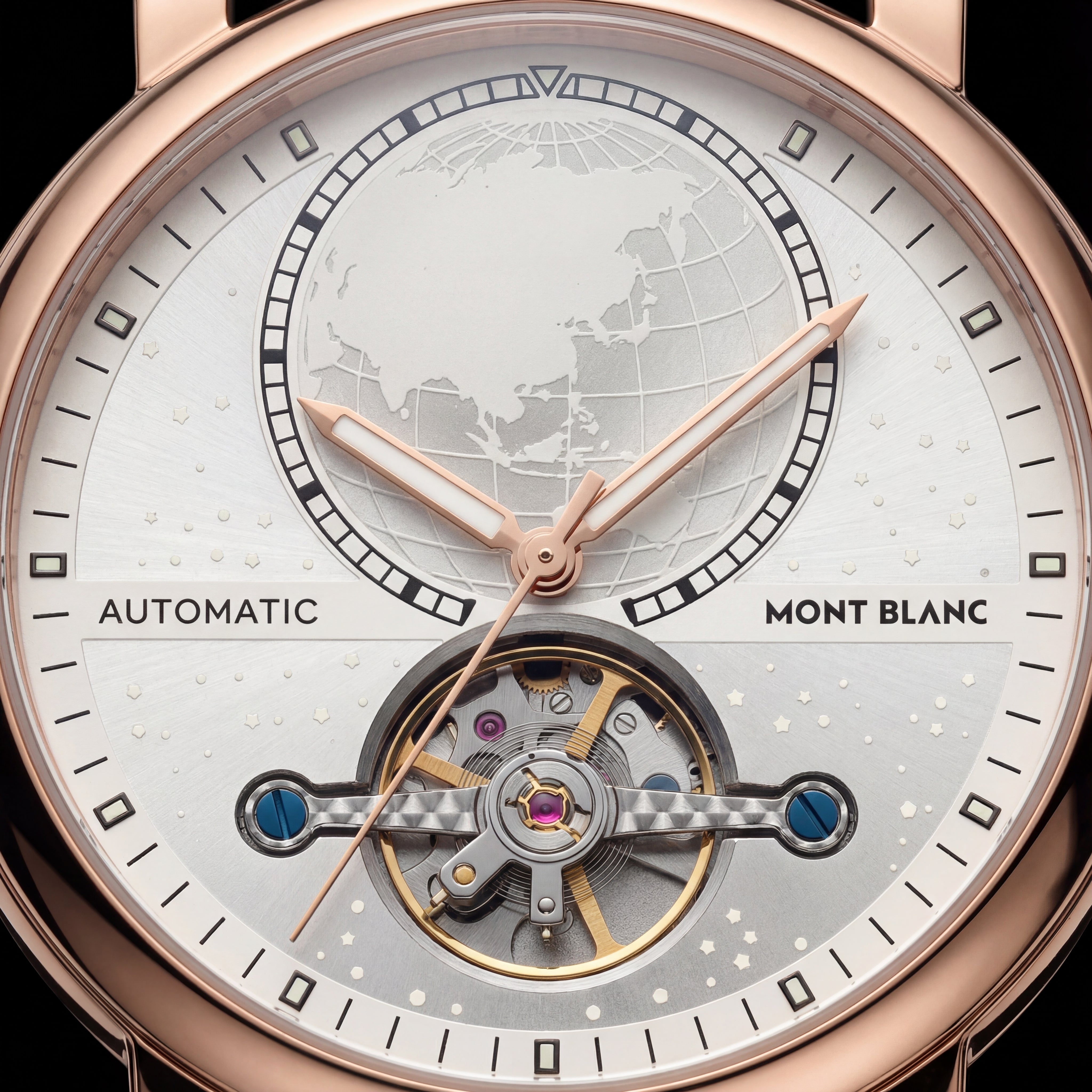 Rose Silver World Time Open-Heart Automatic Men’s Watch