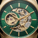Gold Skeleton Automatic Dial Green Silicone Strap Men’s Watch