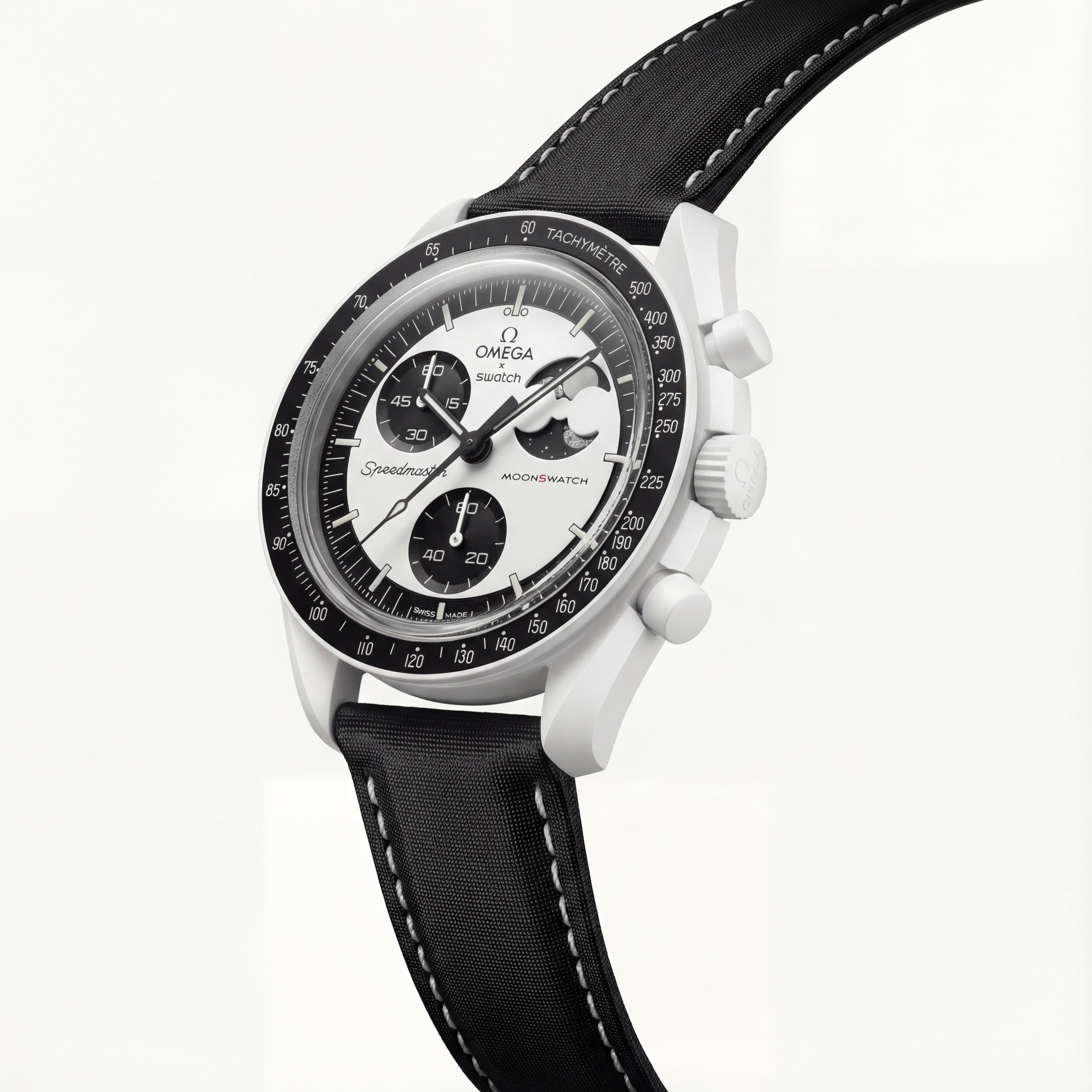 Black & Silver Moon Chronograph Men’s Watch with Tachymeter Bezel