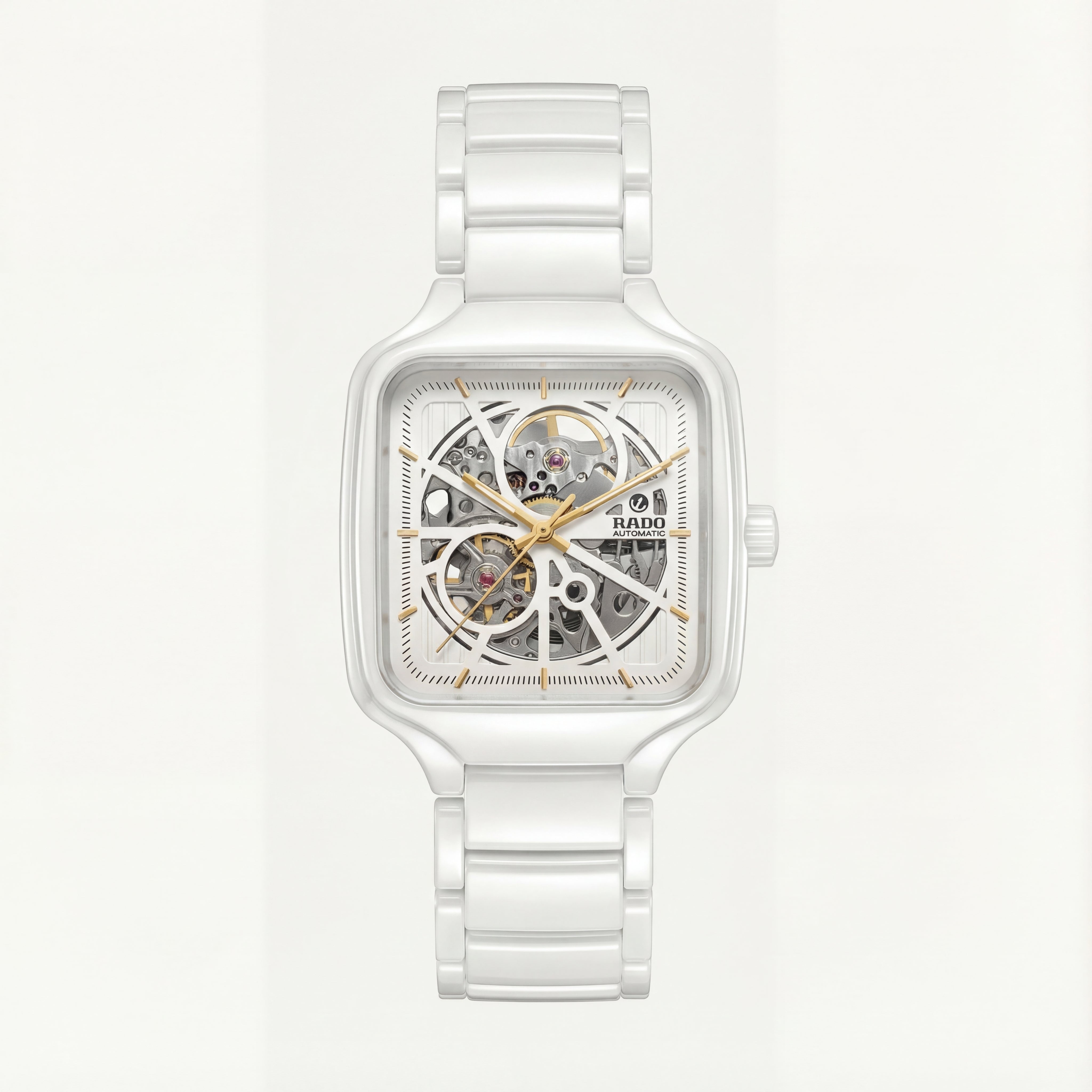 Pure White Square Skeleton Automatic Men’s Watch