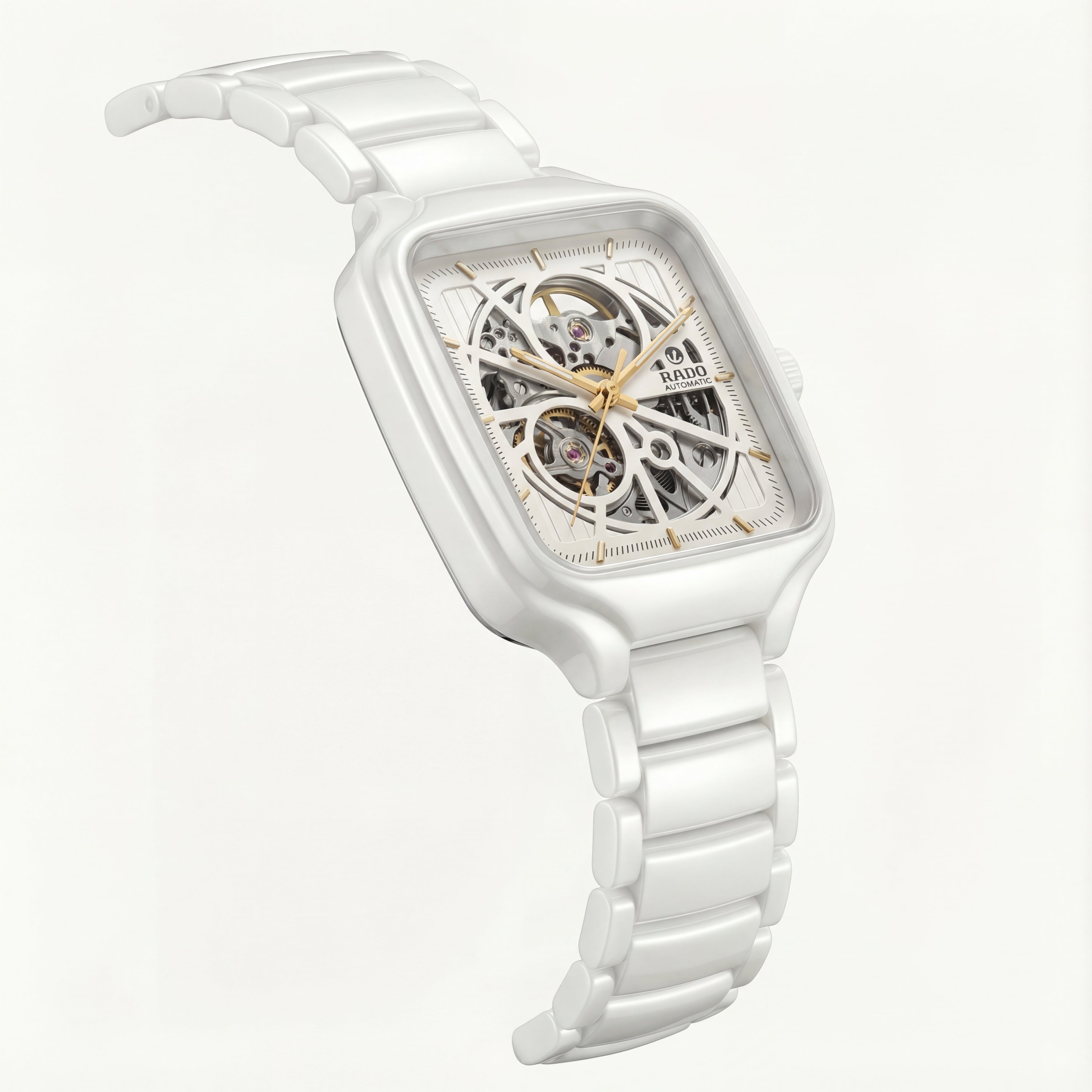 Pure White Square Skeleton Automatic Men’s Watch