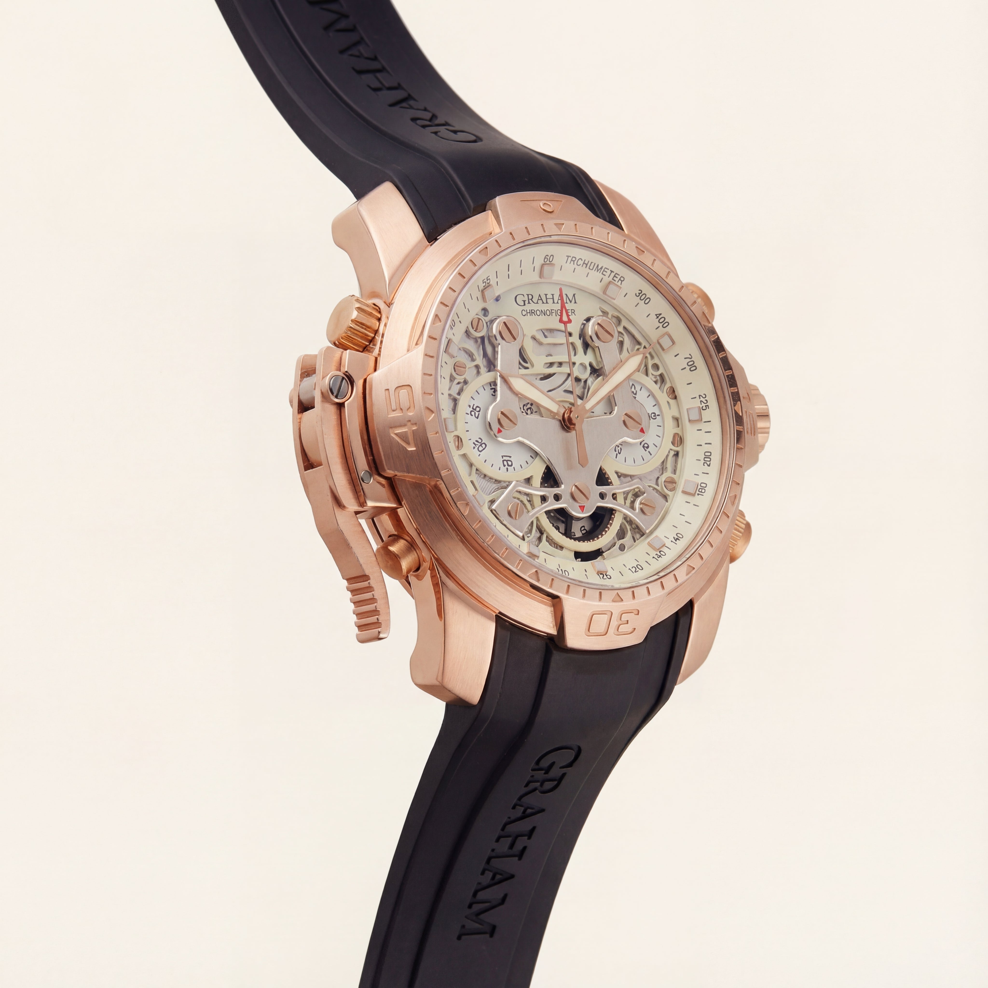 Rose Gold Skeleton Chronograph Rubber Strap Men’s Watch
