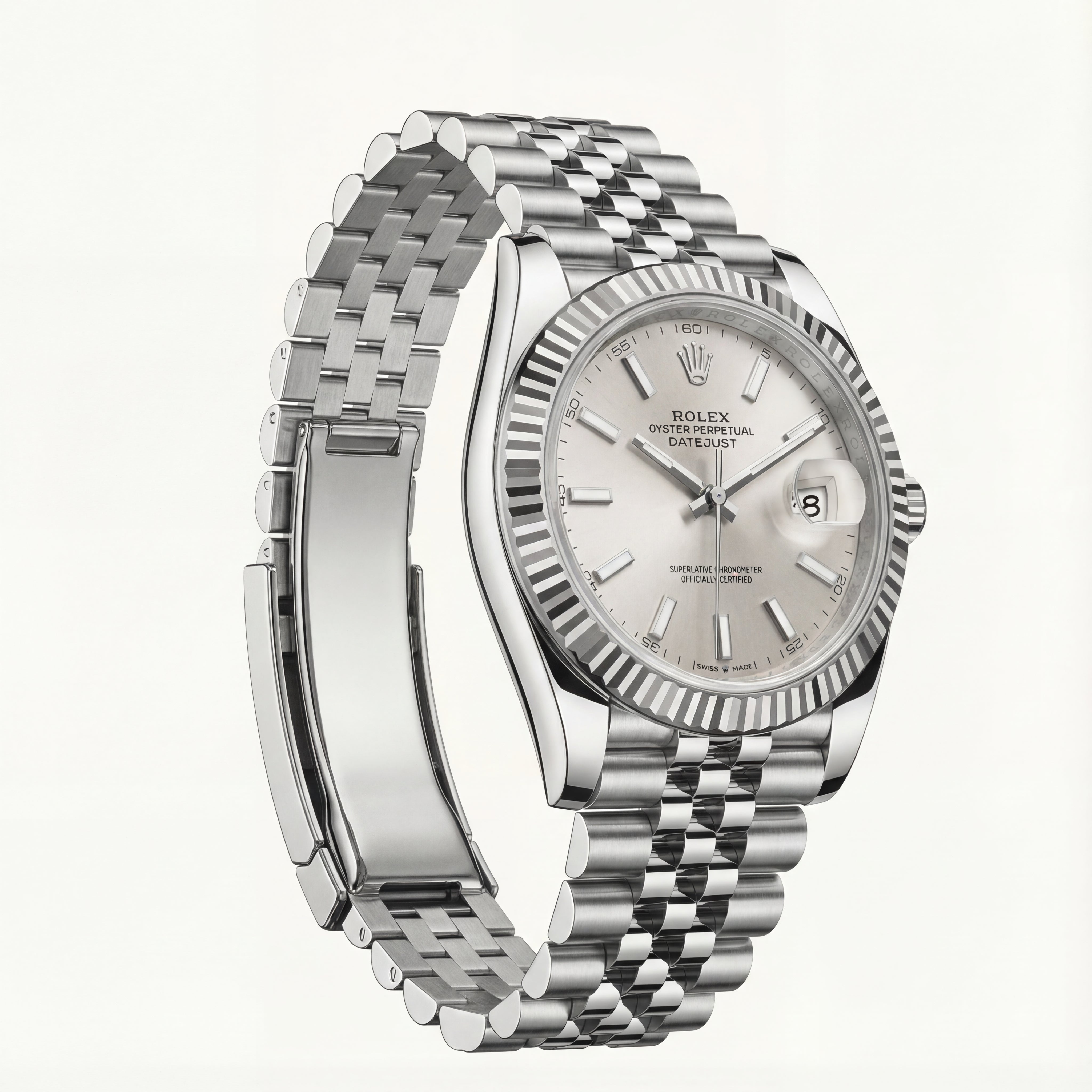 Platinum Silver Textured Dial Automatic Steel Watch