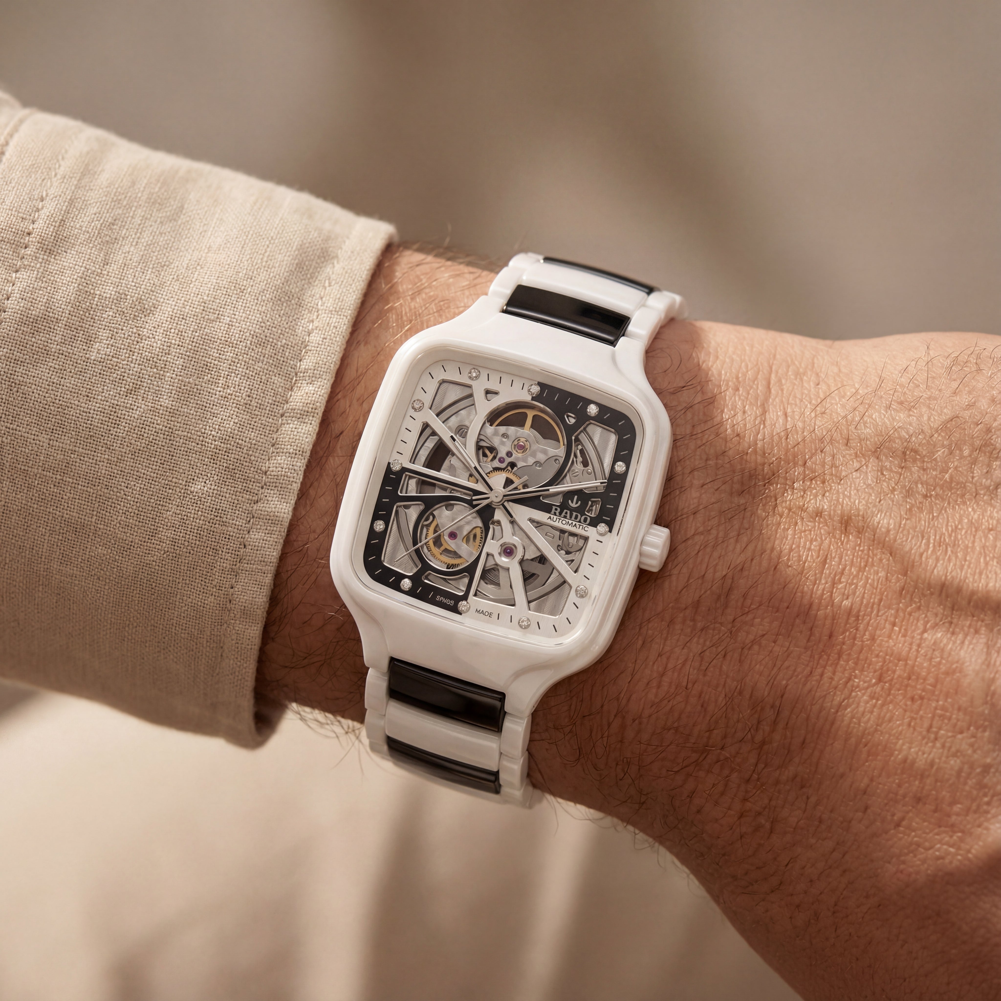 Ivory White Square Skeleton Automatic Men’s Watch