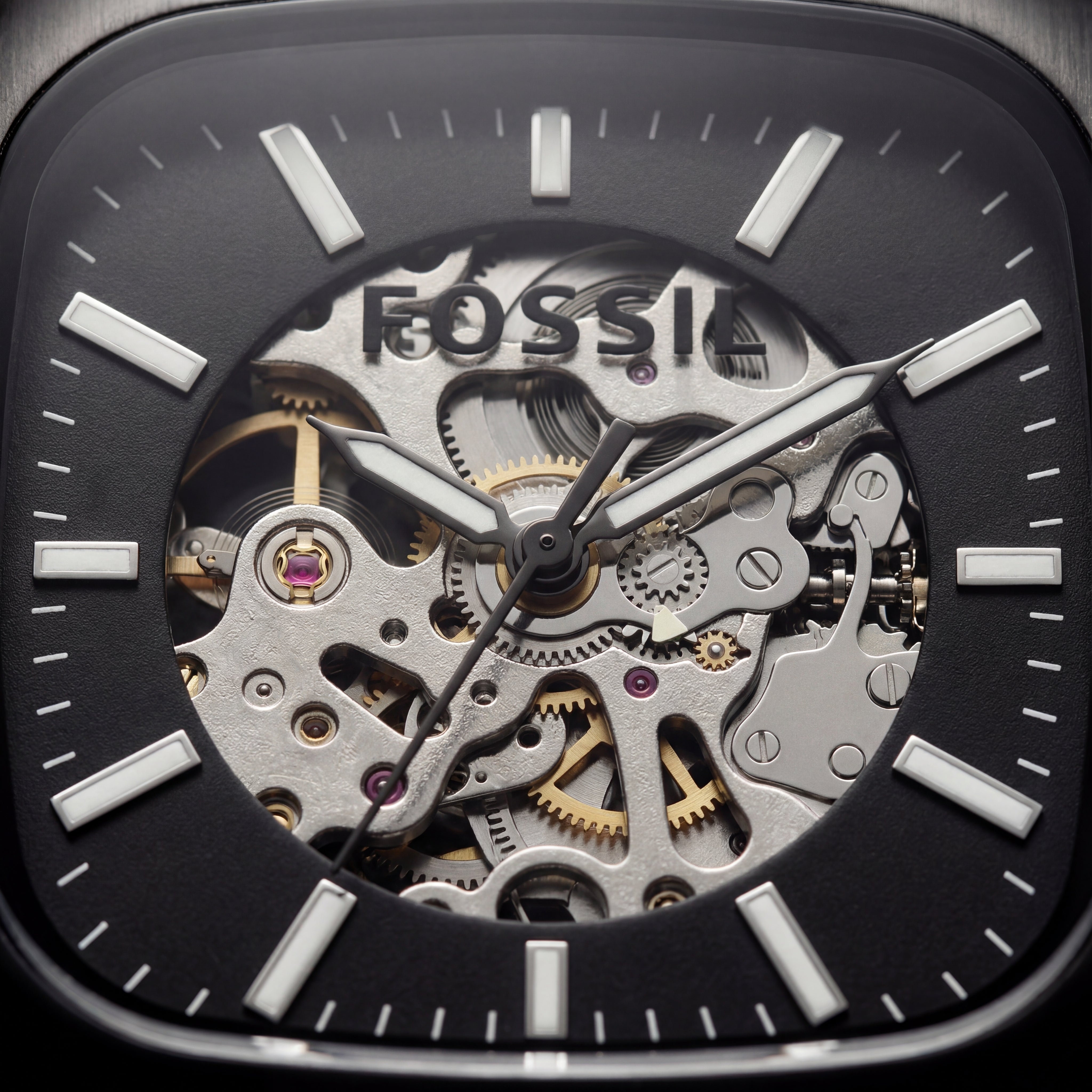 Matte Black Square Skeleton Automatic Men’s Watch