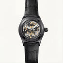Men’s Luxury Skeleton Automatic Watch with Black Leather Strap
