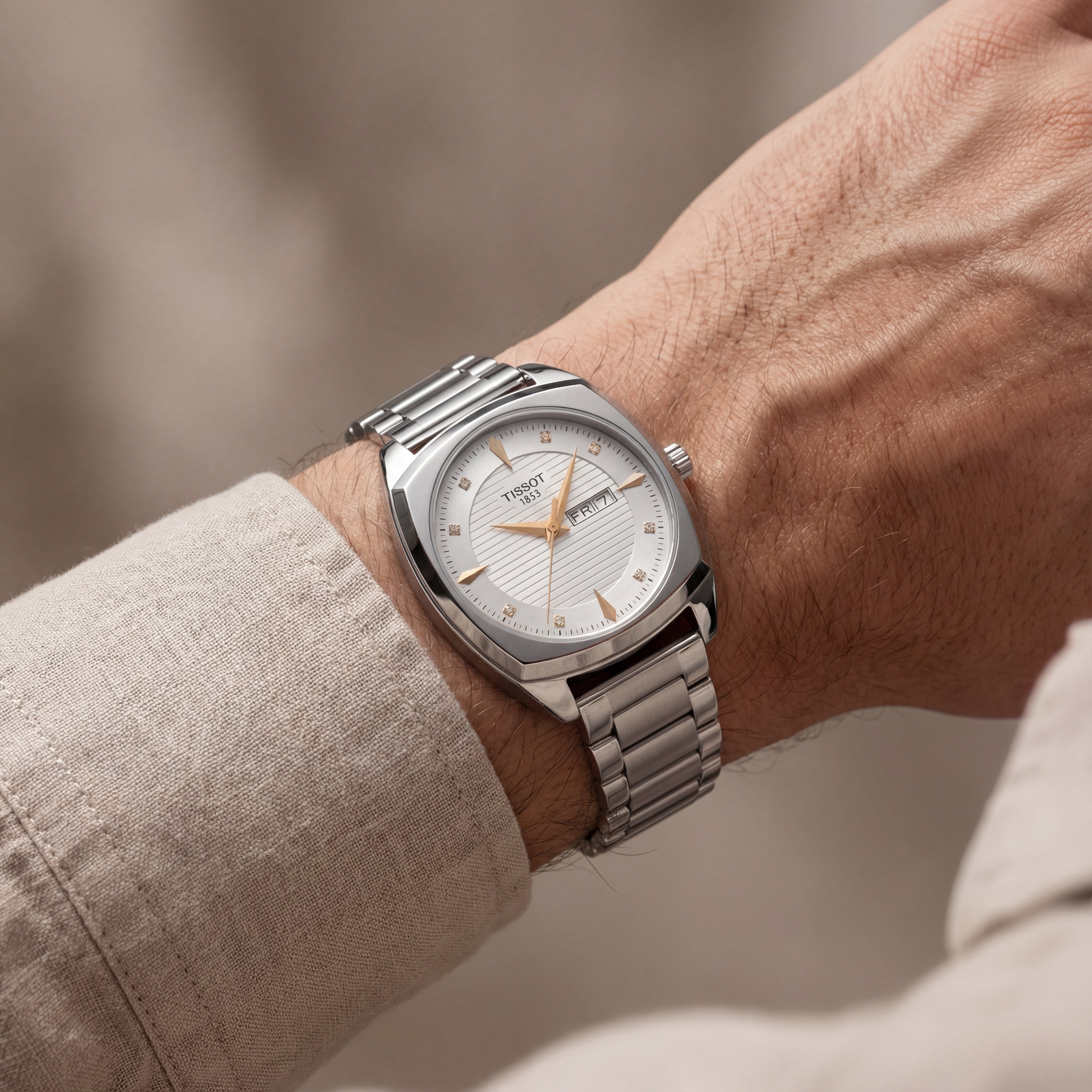 Silver Ivory Diamond Index Day-Date Men’s Watch