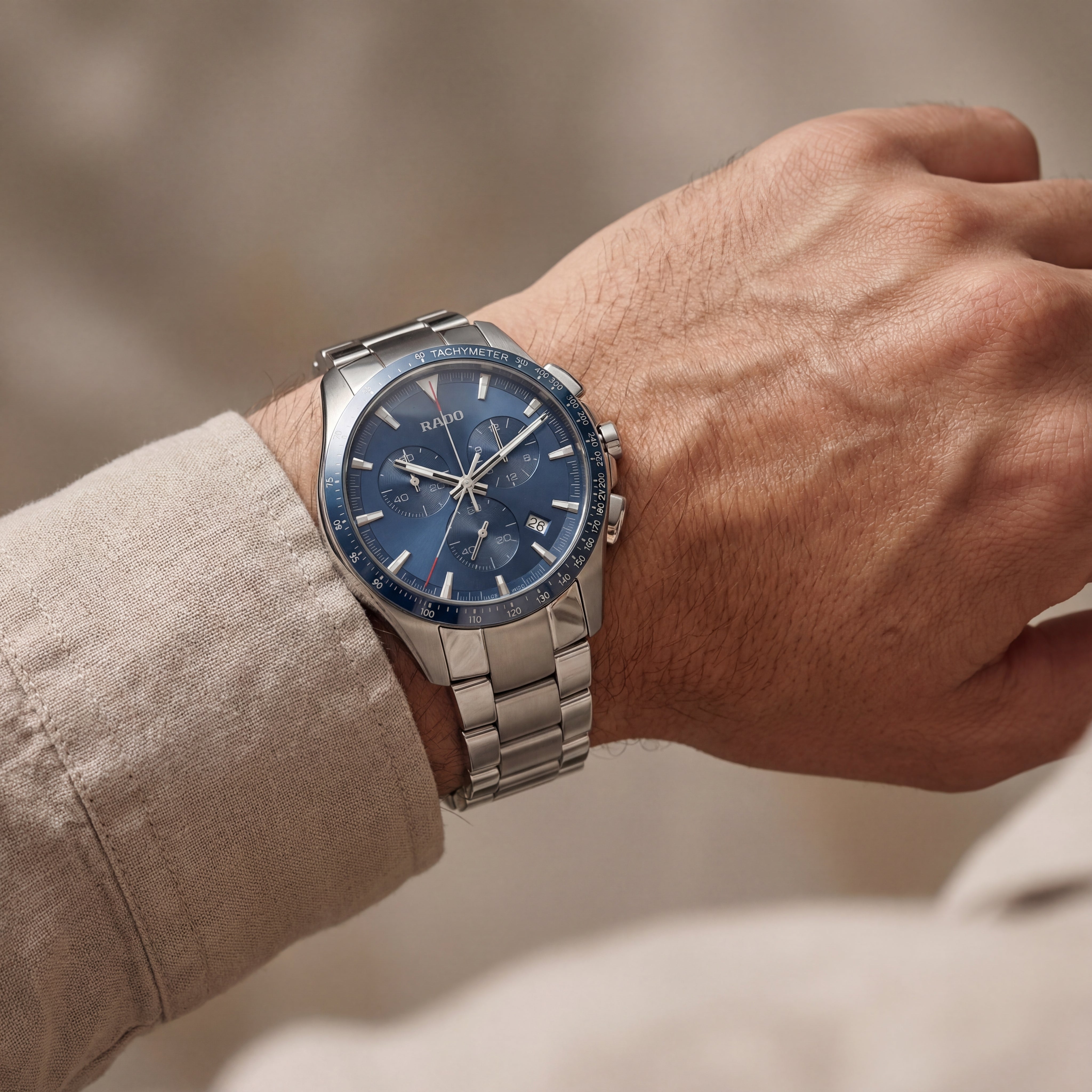 Men’s Premium Chronograph Stainless Steel Watch – Blue Dial Edition