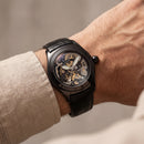 Men’s Luxury Skeleton Automatic Watch with Black Leather Strap