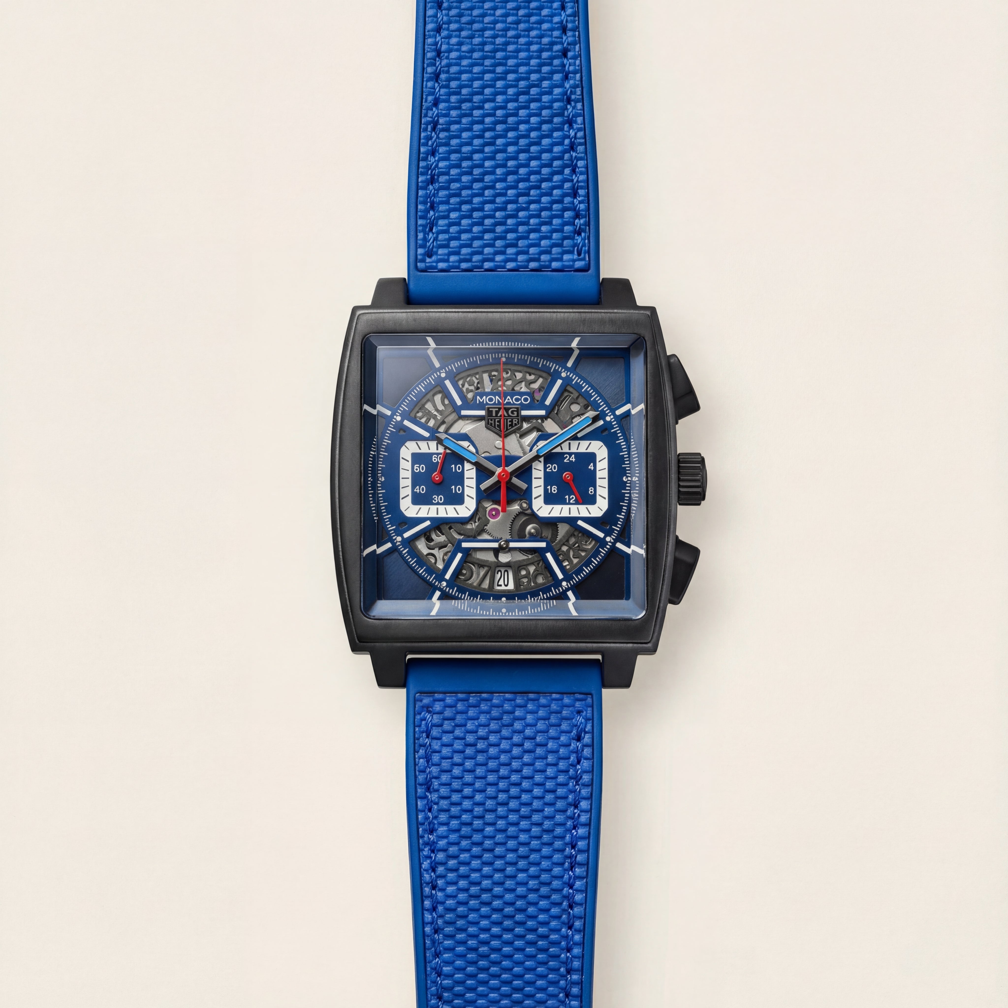 Square Skeleton Chronograph Watch with Blue Sport Strap