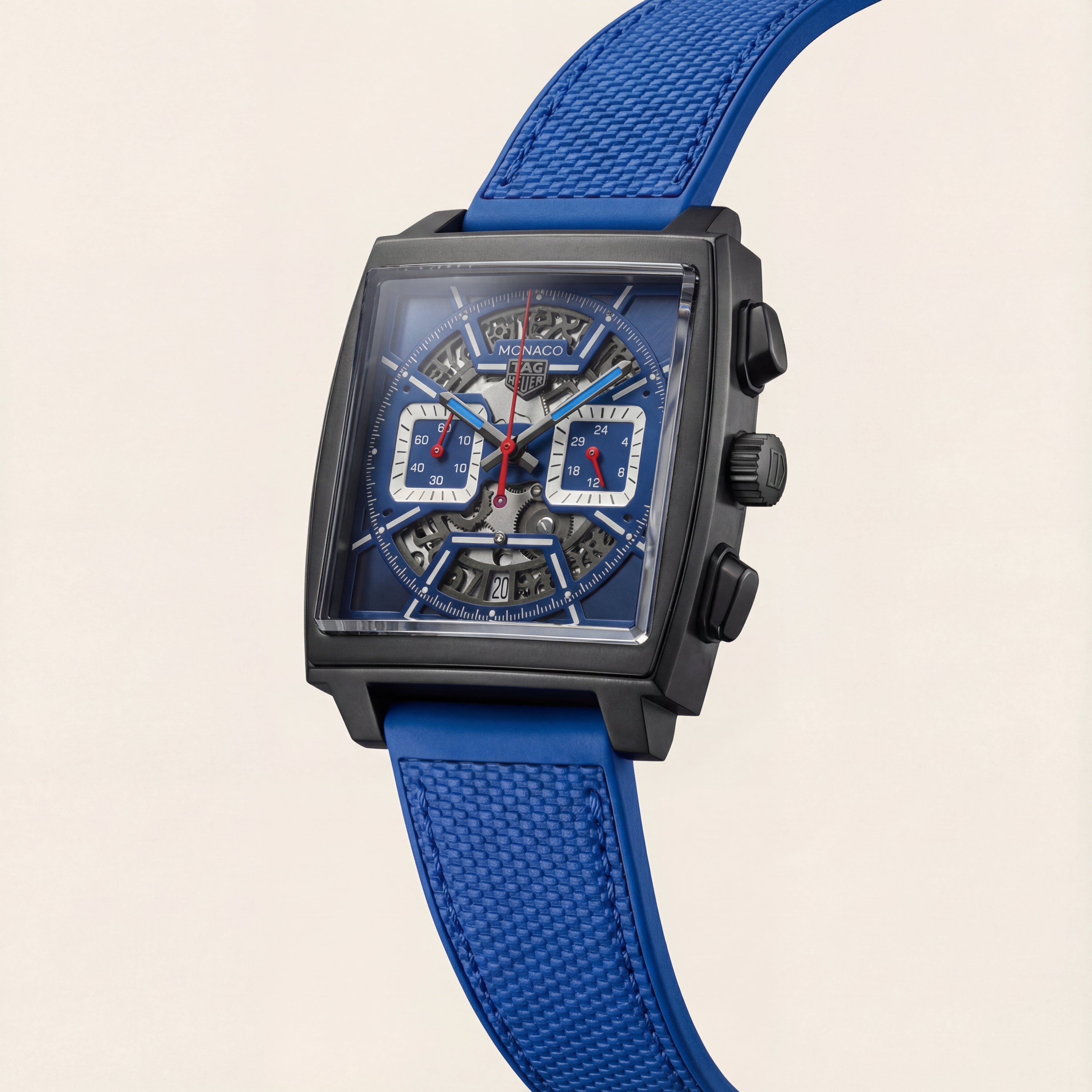 Square Skeleton Chronograph Watch with Blue Sport Strap