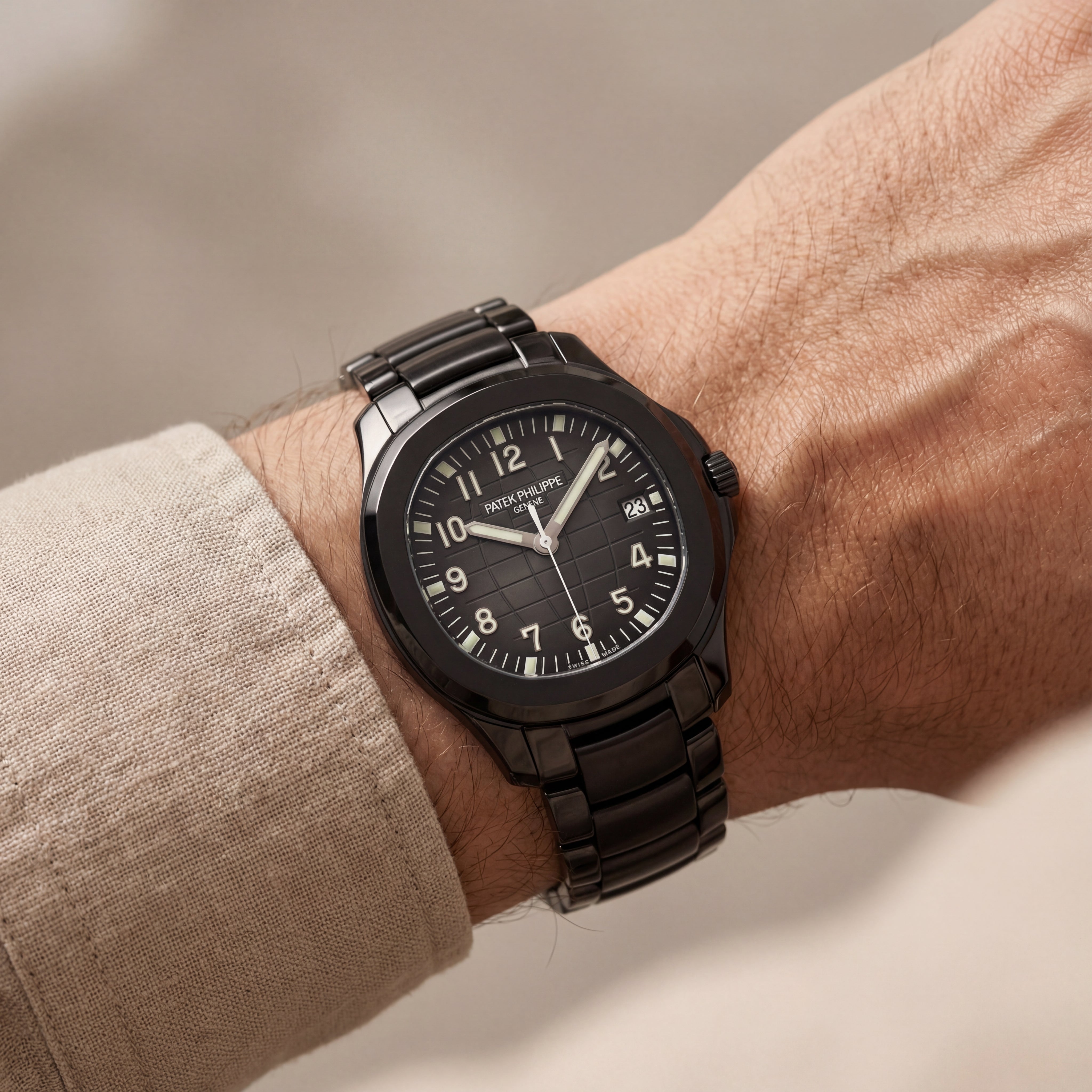 Premium Black Sports Steel Watch with Date Display