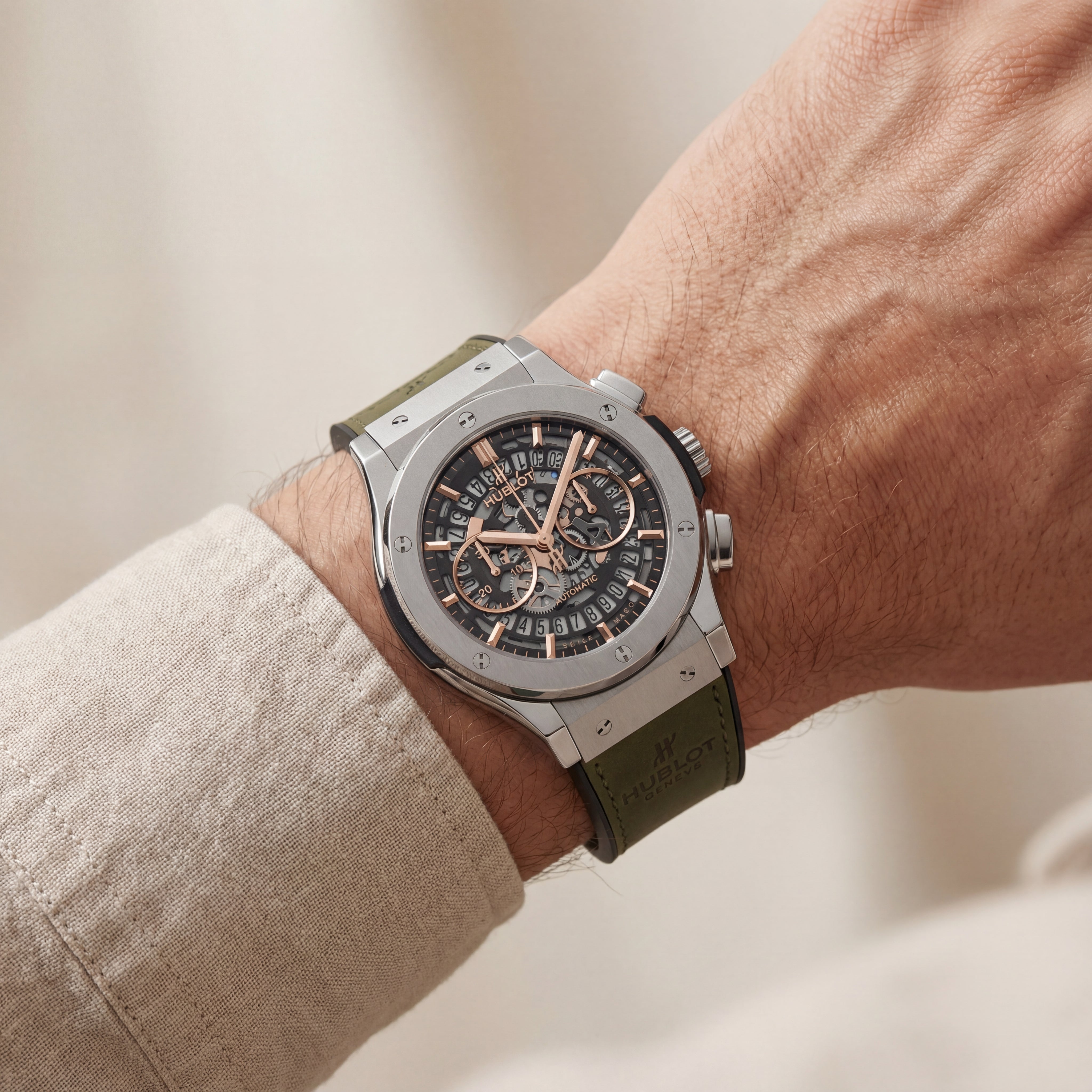 Green Skeleton Chronograph Watch – Premium Leather Strap Edition