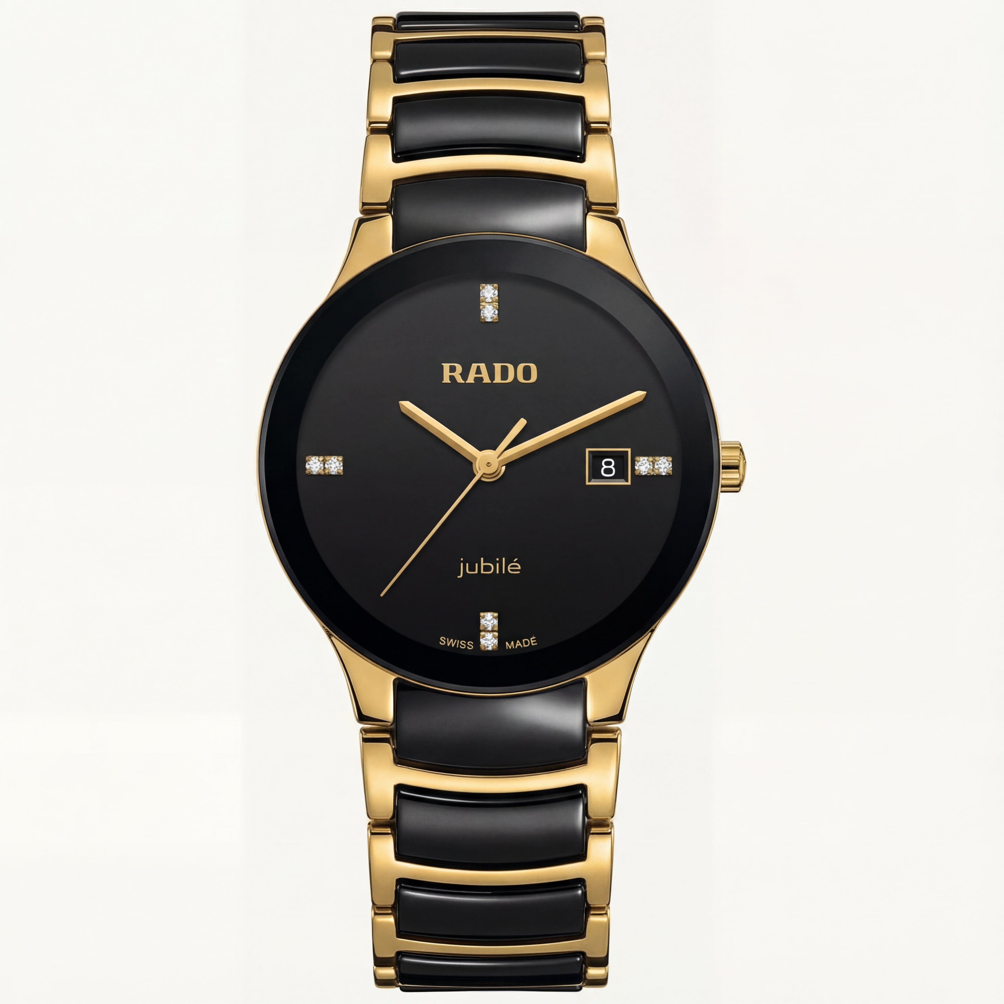 Black &amp; Gold Ceramic Round Watch – Diamond Marker Edition
