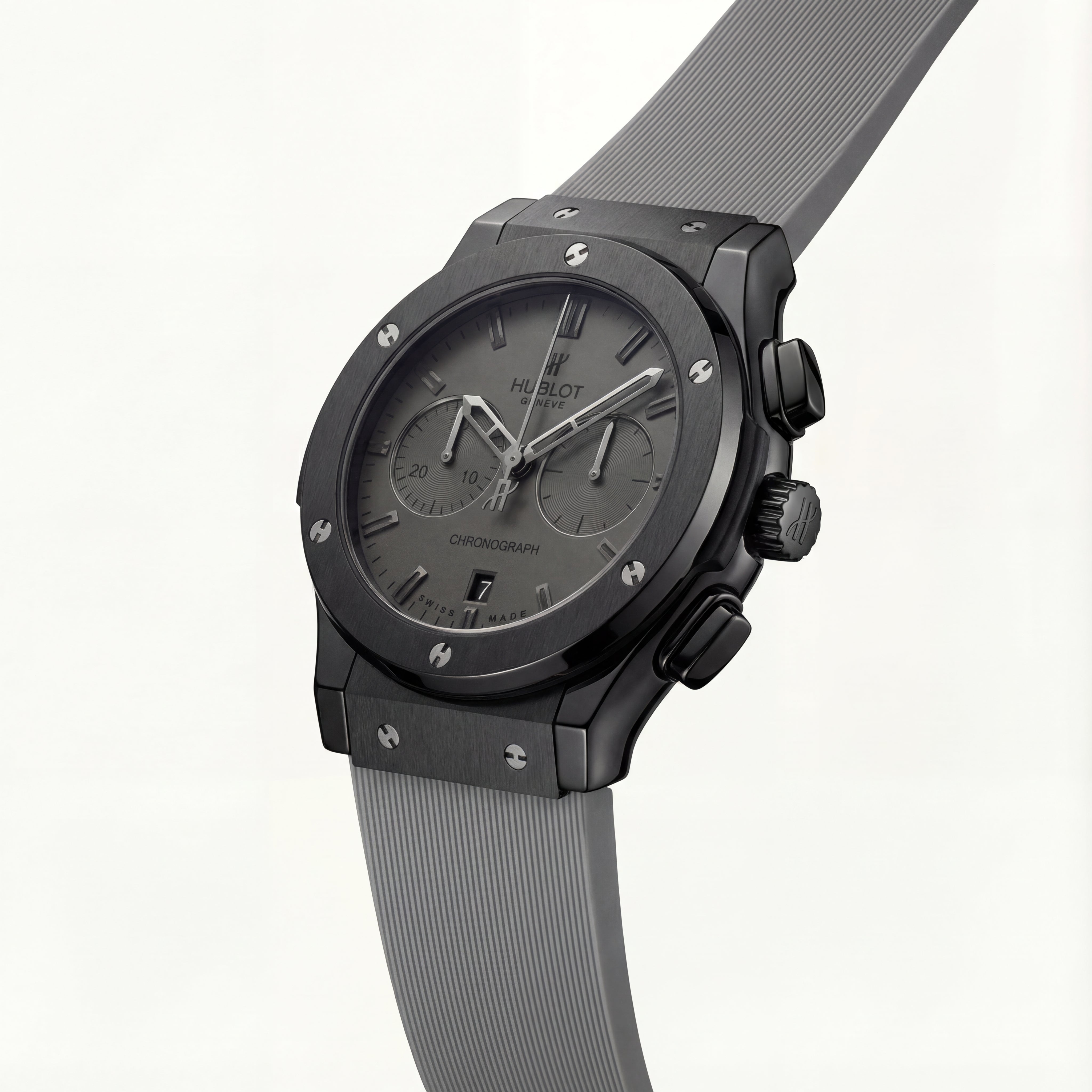 Matte Black Chronograph Watch – Grey Rubber Strap Edition