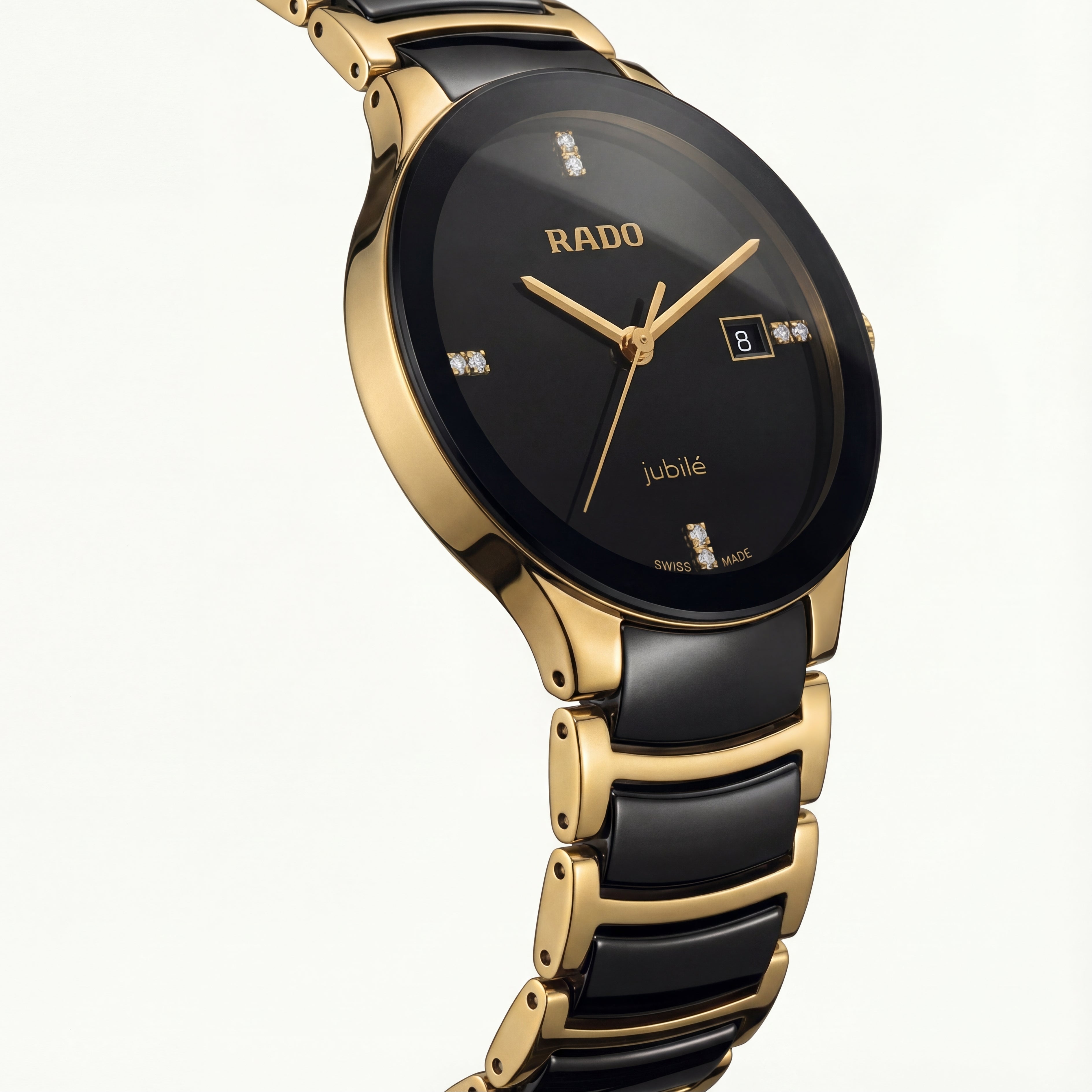 Black &amp; Gold Ceramic Round Watch – Diamond Marker Edition