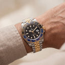 Dual-Tone Steel &amp; Gold GMT Watch – Black Dial Blue Bezel Edition see more