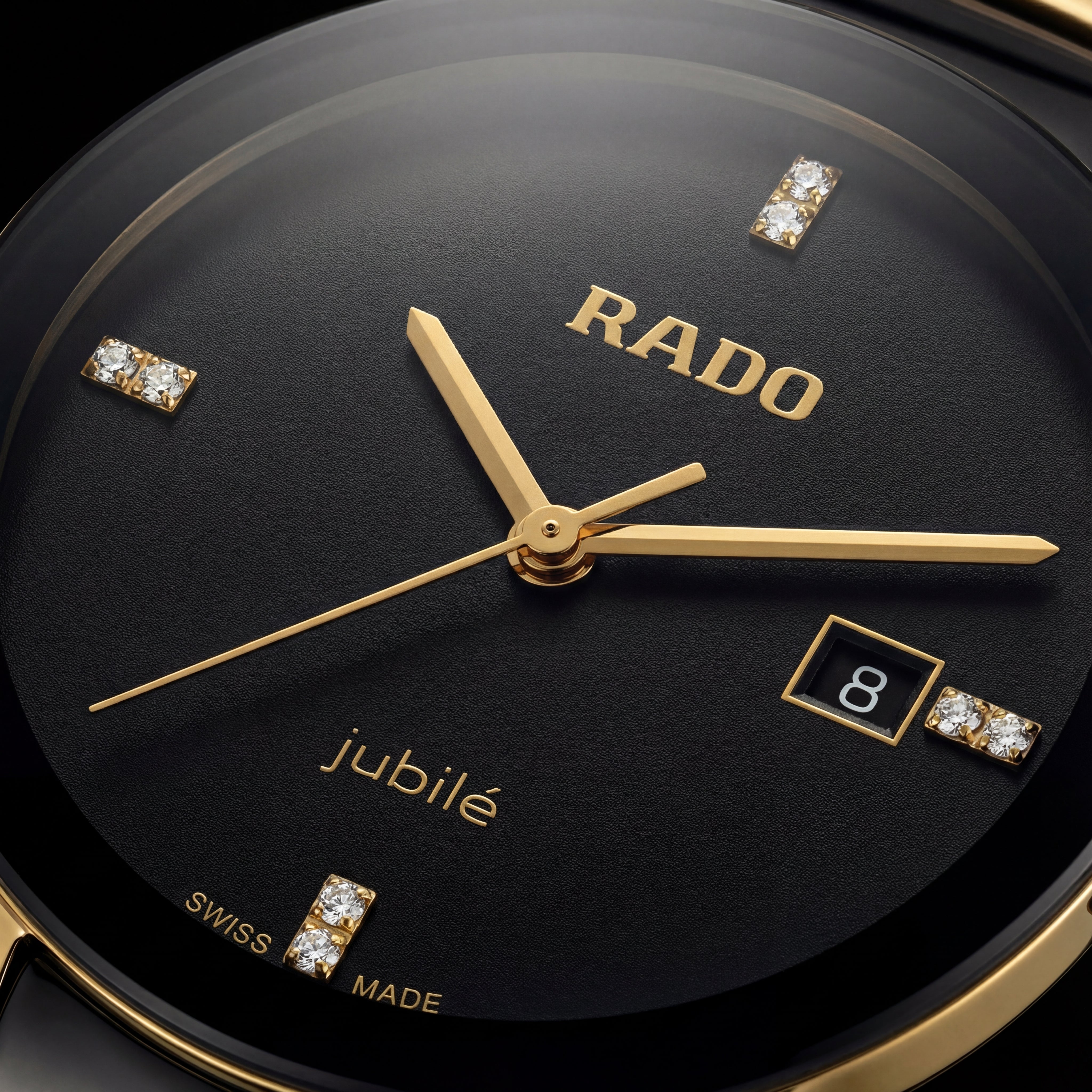 Black &amp; Gold Ceramic Round Watch – Diamond Marker Edition