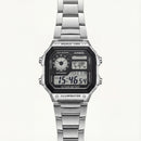 Stainless Steel Digital World Time Watch – Multi-Function Edition