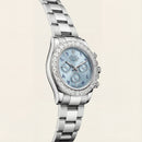 Ice Blue Diamond Bezel Chronograph Steel Watch – Luxury Racing Edition