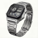 Stainless Steel Digital World Time Watch – Multi-Function Edition
