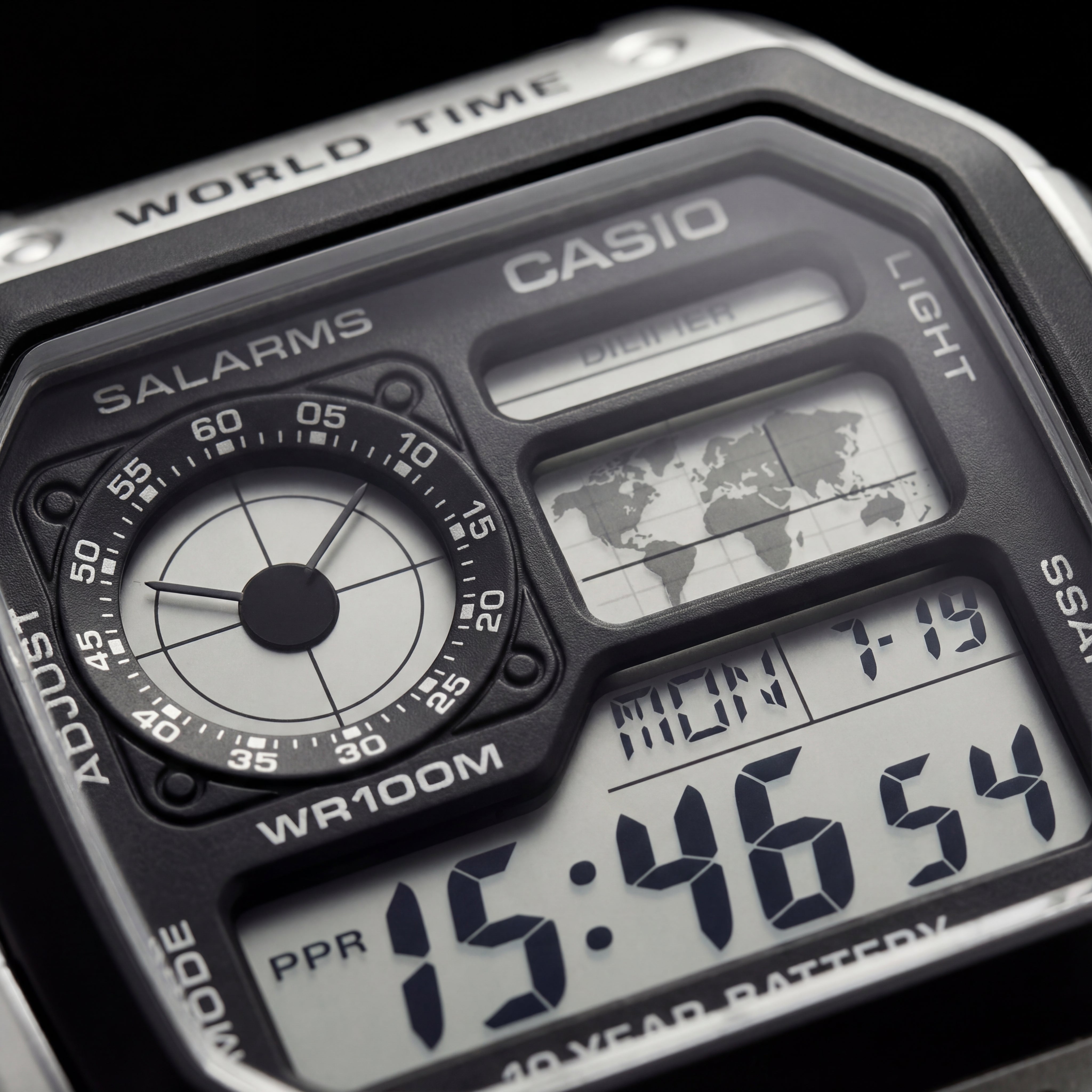 Stainless Steel Digital World Time Watch – Multi-Function Edition