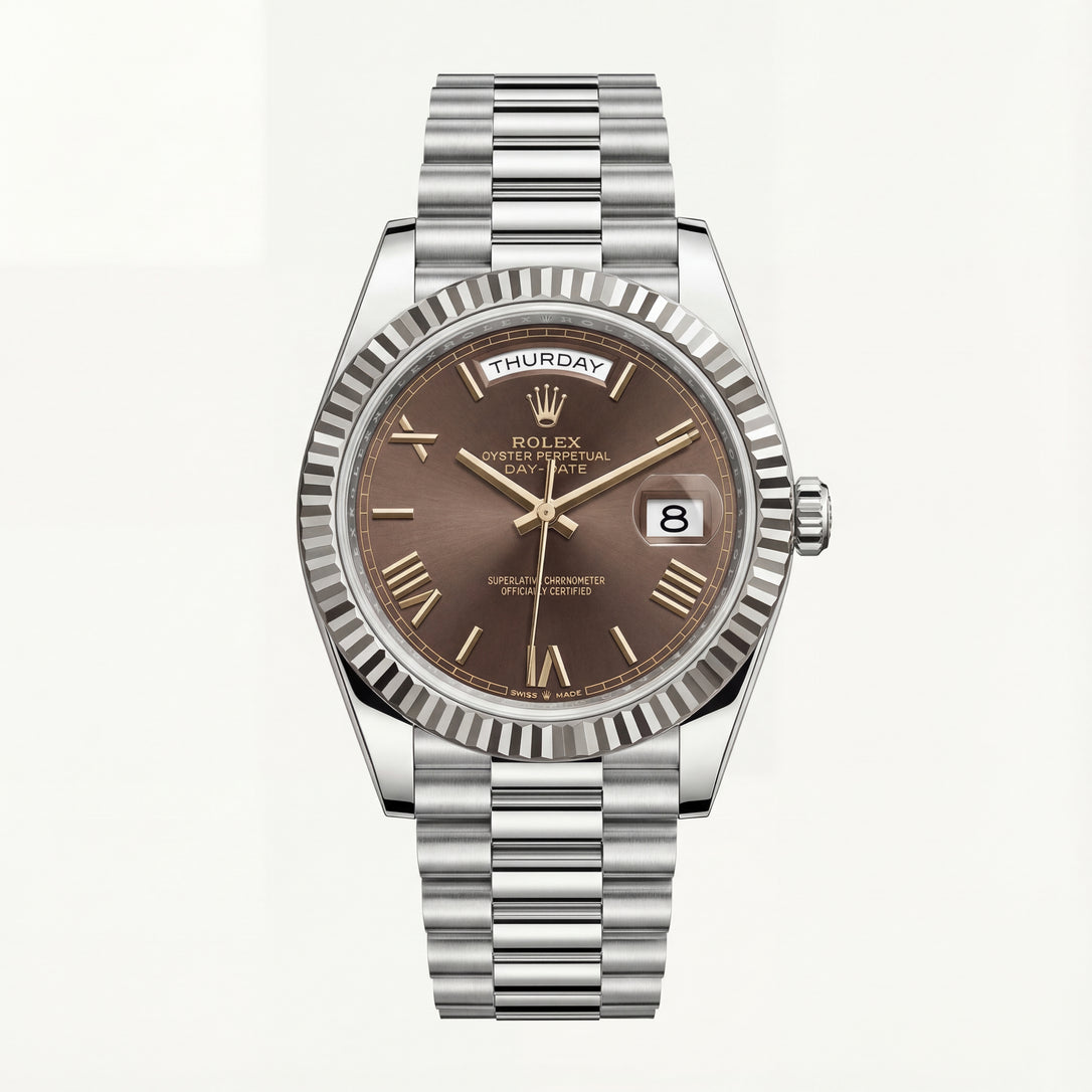 Centrix Chocolate Brown Day-Date Silver Watch