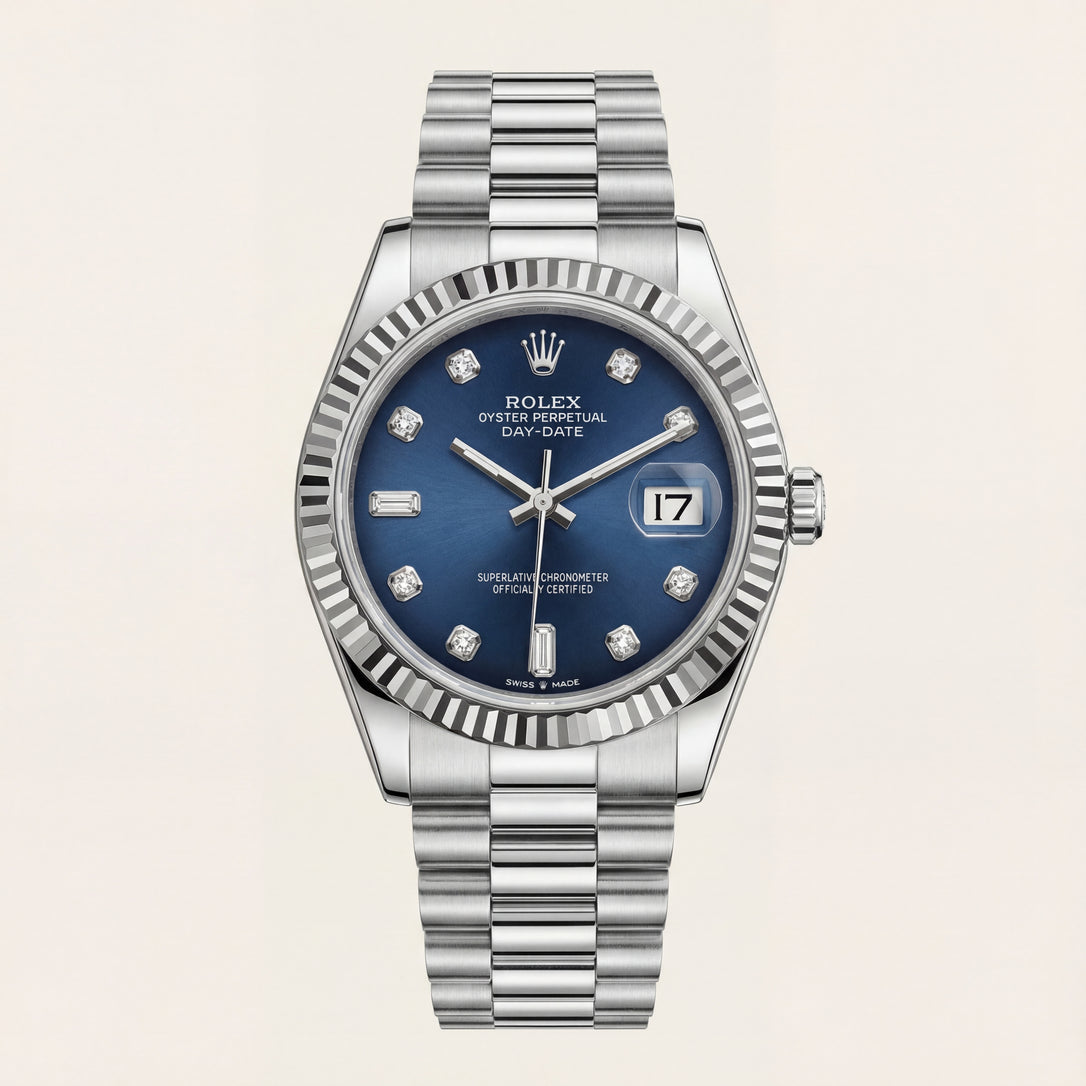 Centrix Midnight Blue Diamond Day-Date Silver Watch