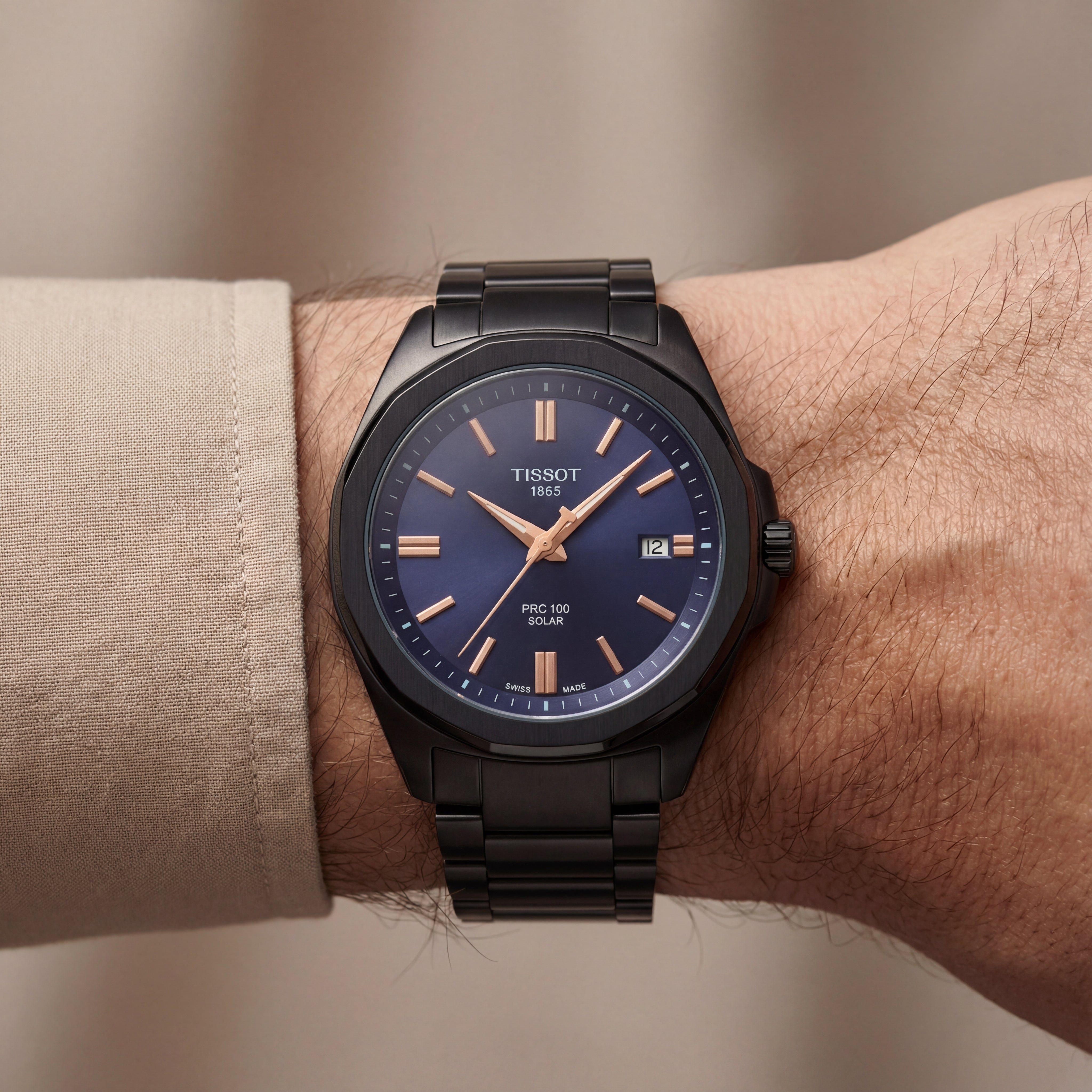 Midnight Blue Dial Matte Black Solar Quartz Steel Watch