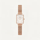 Rose Gold Rectangular White Dial Mesh Strap Minimal Watch