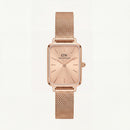Rose Gold Rectangular Champagne Sunray Dial Mesh Strap Watch