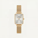 Gold Rectangular Silver Sunray Dial Mesh Strap Watch