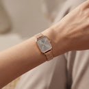 Rose Gold Rectangular Grey Sunray Dial Mesh Strap Watch