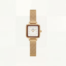 Gold Square Case White Dial Mesh Strap Watch