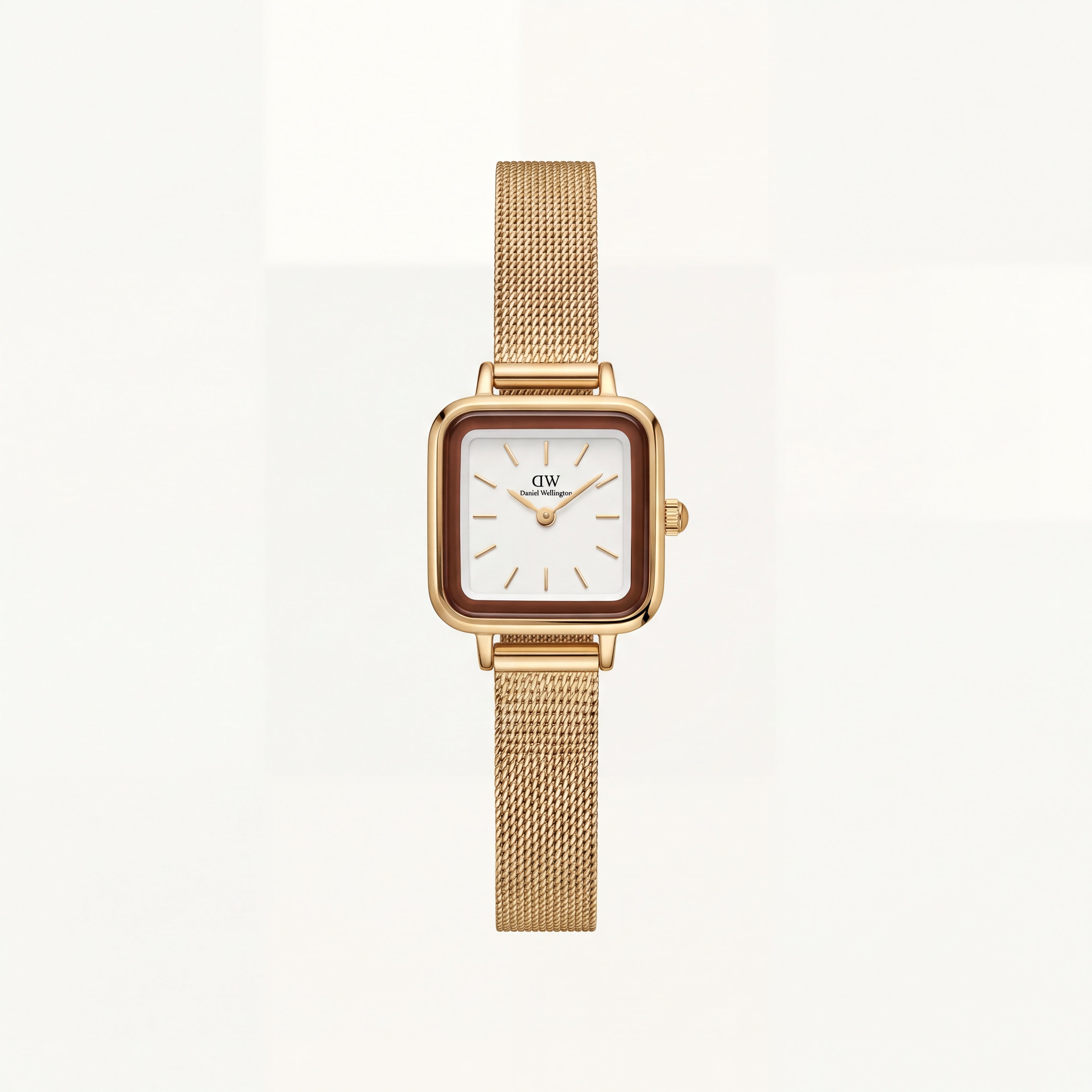 Gold Square Case White Dial Mesh Strap Watch