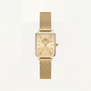 Gold Rectangular Champagne Sunray Dial Mesh Strap Watch