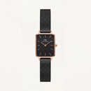 Rose Gold Rectangular Black Dial Black Mesh Strap Watch