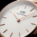 Rose Gold Crystal Bezel White Dial Mesh Strap Watch