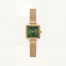 Gold Square Case Emerald Green Dial Mesh Strap Watch