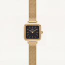Gold Square Case Black Dial Mesh Strap Watch
