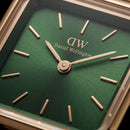 Gold Square Case Emerald Green Dial Mesh Strap Watch