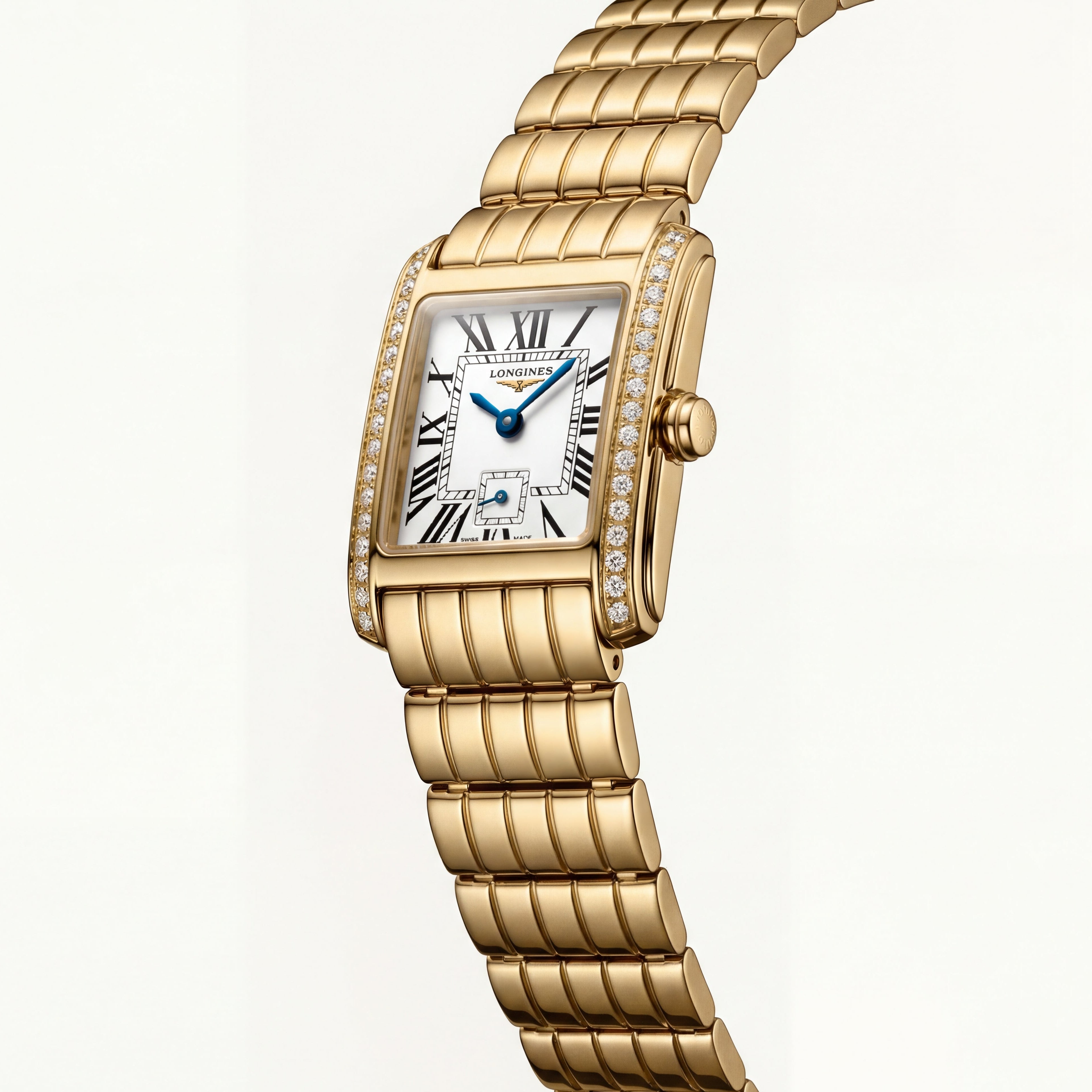 Full Gold Diamond-Set Rectangular Roman Dial Bracelet Watch – Women