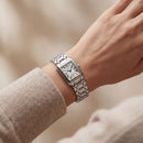 Classic Rectangular Silver Dial Roman Numeral Steel Bracelet Watch – Women