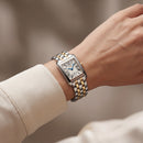 Two-Tone Rectangular Silver Dial Roman Numeral Steel Bracelet Watch – Women